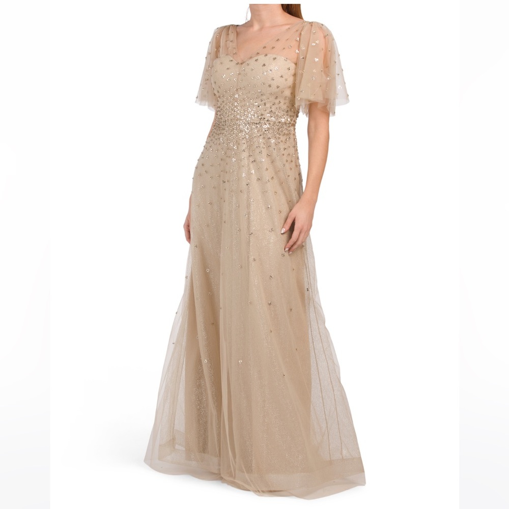 ISO Teri Jon Flutter Sleeve Tulle Gown